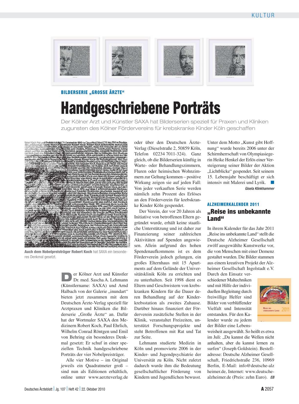 Vorschauseite 1: Alzheimerkalender 2011: „Reise ins unbekannte Land“