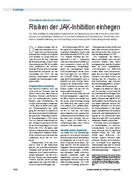 Vorschauseite 1: Rheumatoide Arthritis und Colitis ulcerosa: Risiken der JAK-Inhibition eindämmen