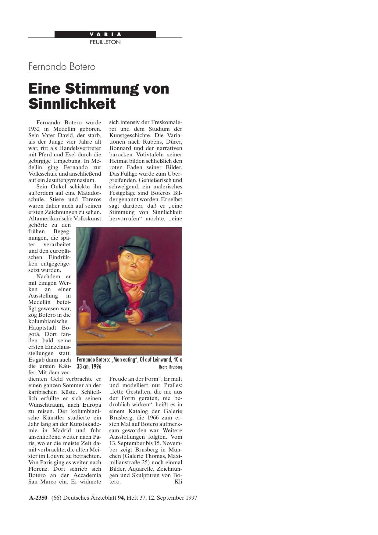 Vorschauseite 1: Fernando Botero: Eine Stimmung von Sinnlichkeit