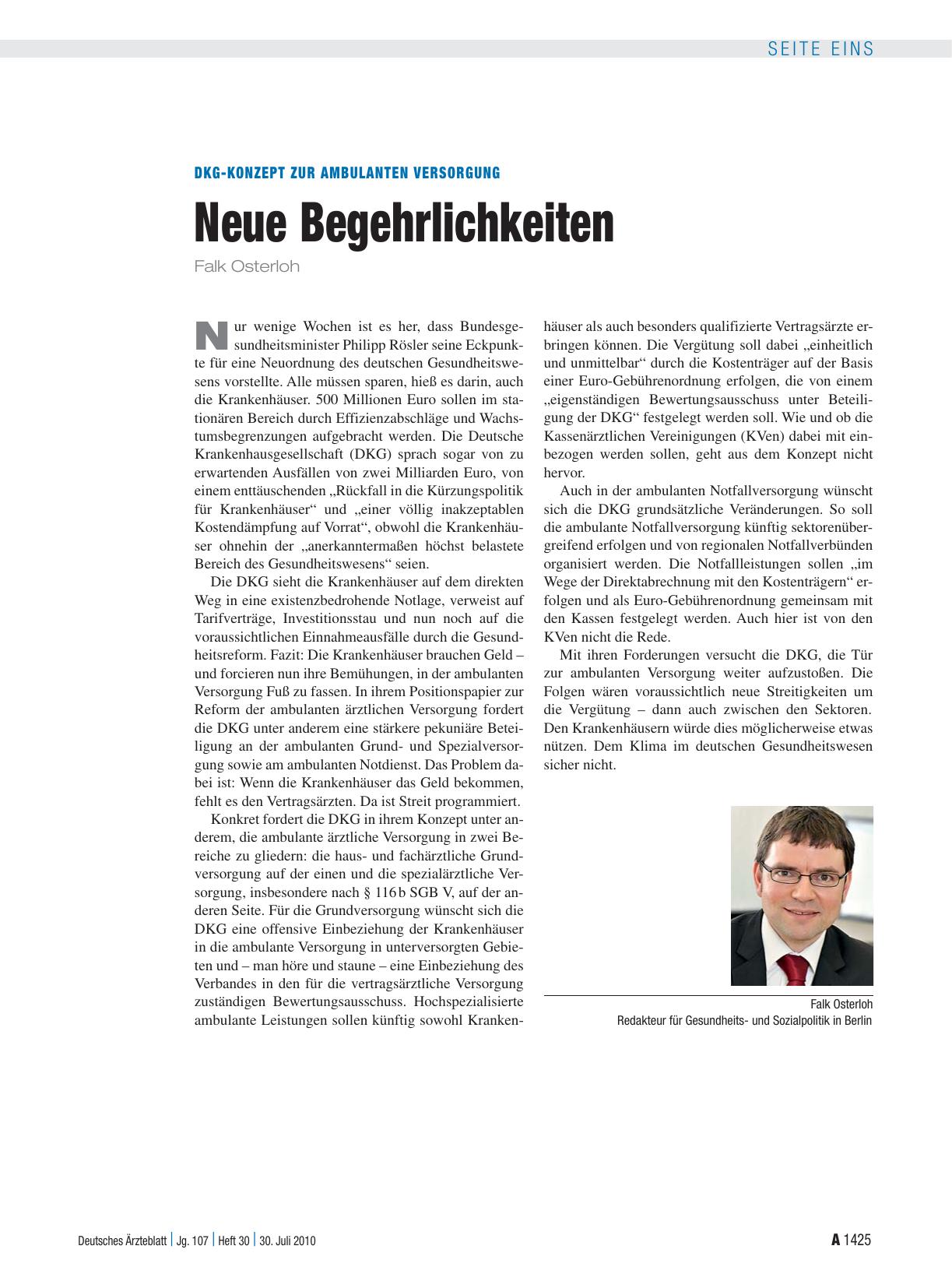 Vorschauseite 1: DKG-Konzept zur ambulanten Versorgung: Neue Begehrlichkeiten
