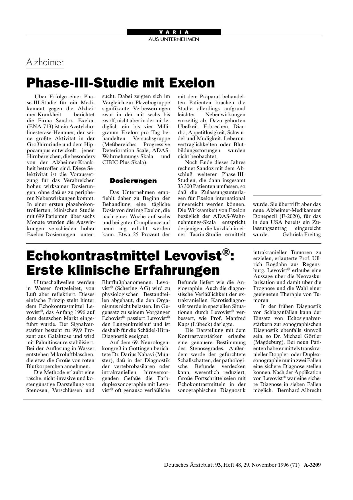 Vorschauseite 1: Echokontrastmittel Levovist®: Erste klinische Erfahrungen