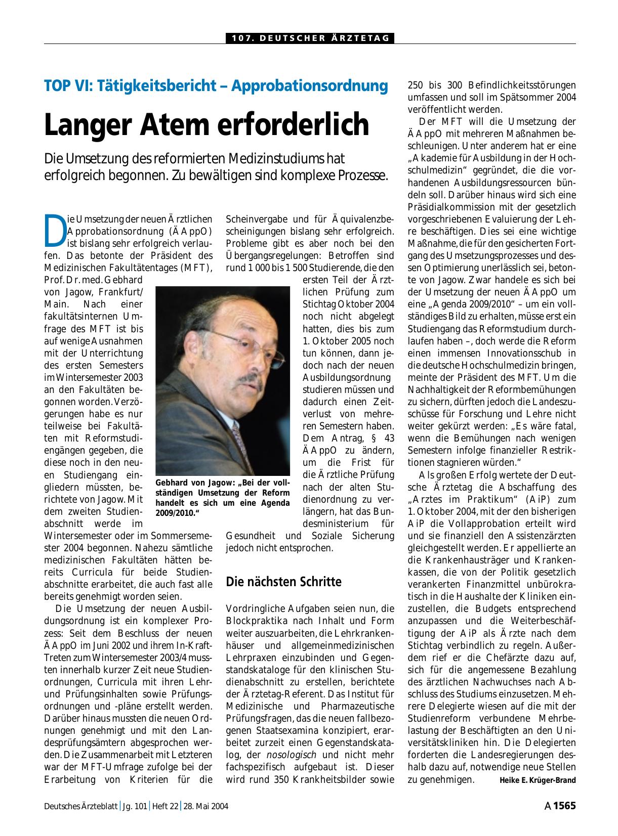 Vorschauseite 1: TOP VI: Tätigkeitsbericht – Approbationsordnung: Langer Atem erforderlich