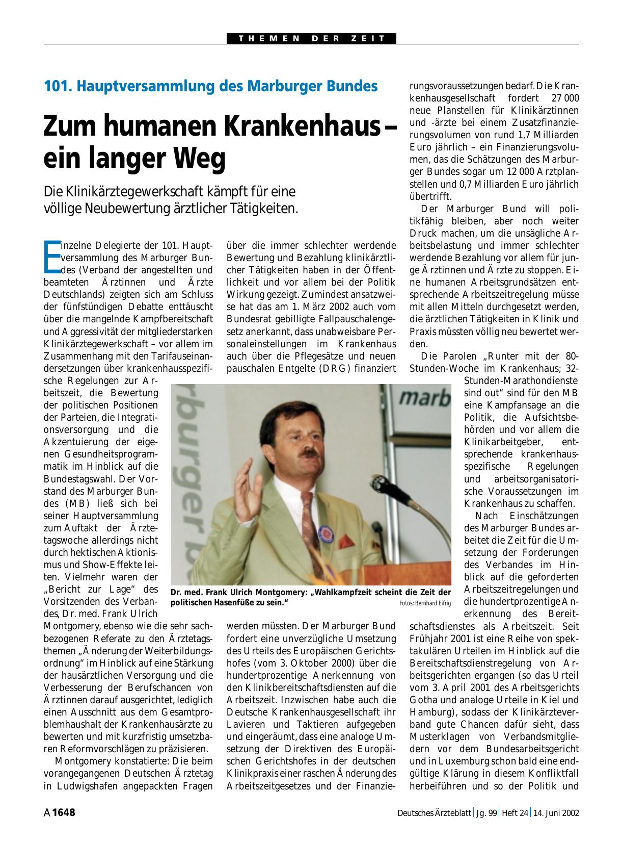 Vorschauseite 1: 101. Hauptversammlung des Marburger Bundes: Zum humanen Krankenhaus – ein langer Weg