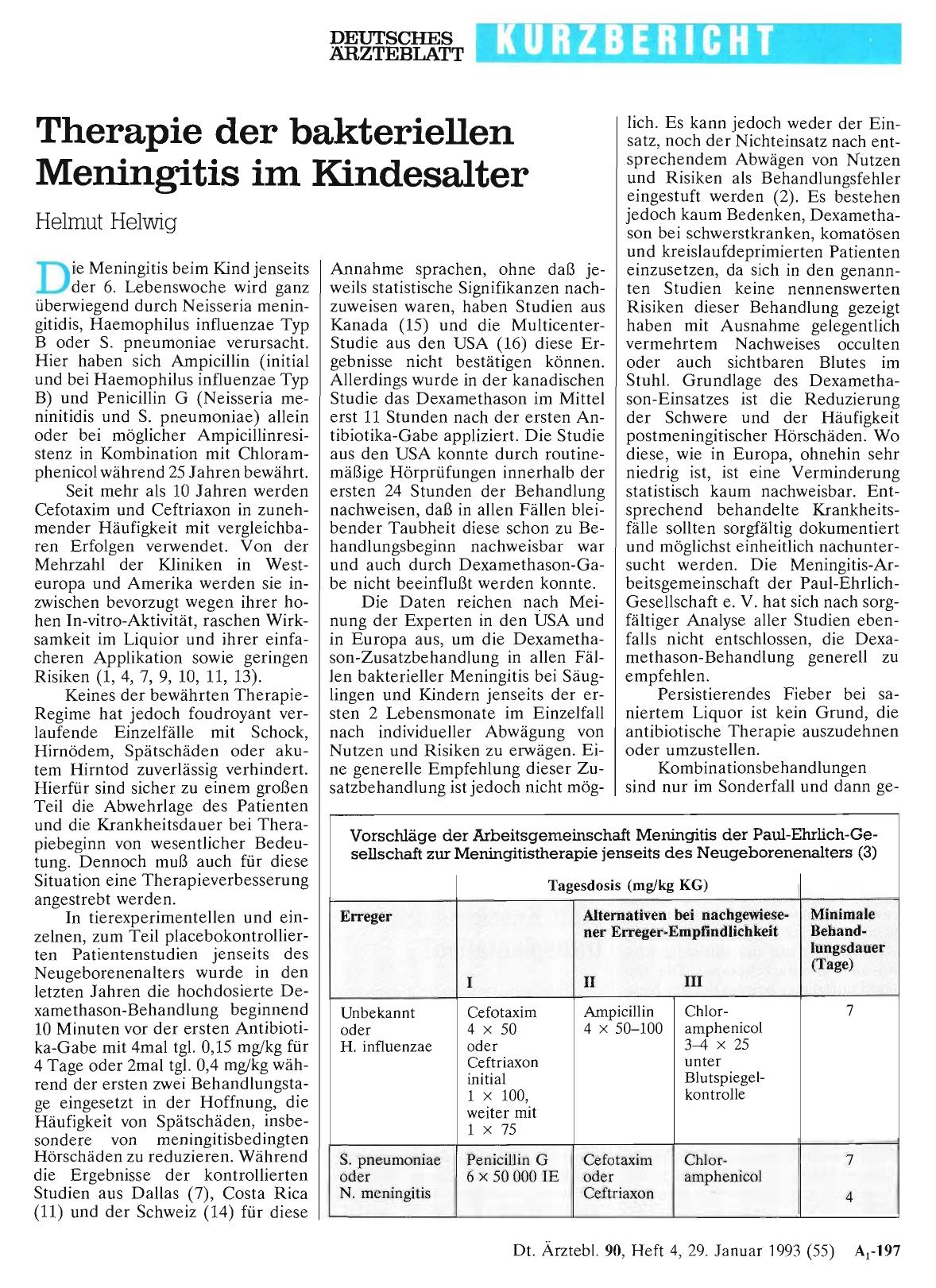 Vorschauseite 1: Therapie der bakteriellen Meningitis im Kindesalter