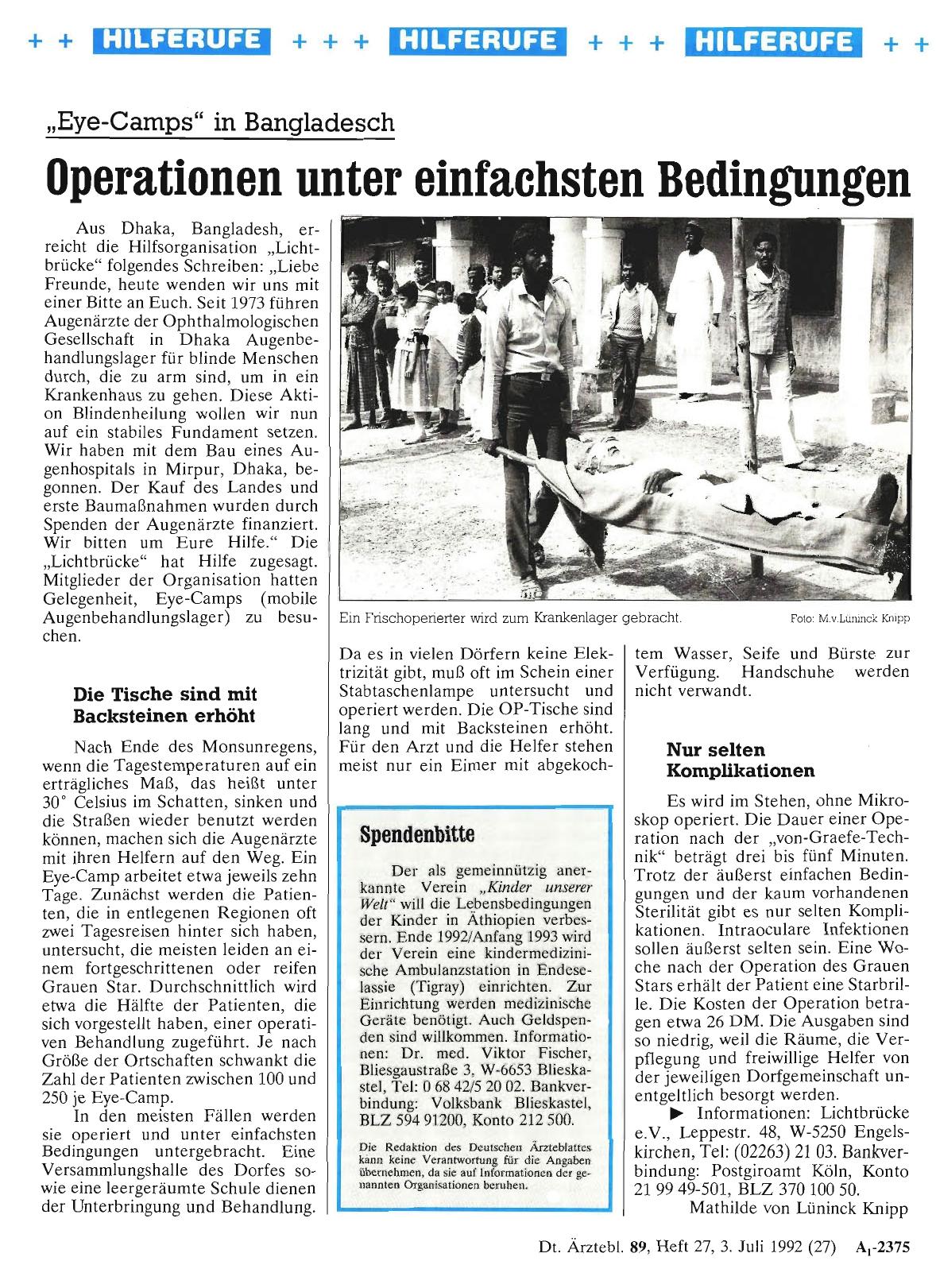 Vorschauseite 1: „Eye-Camps„ in Bangladesch: Operationen unter einfachsten Bedingungen