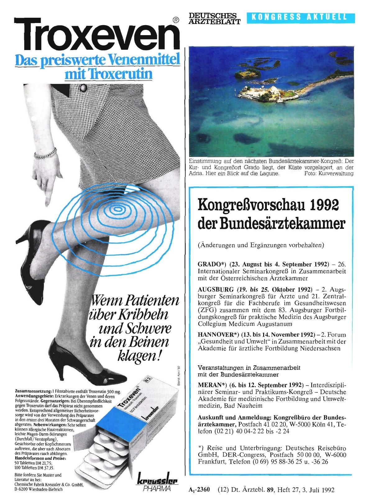 Vorschauseite 1: Kongreßvorschau 1992 der Bundesärztekammer