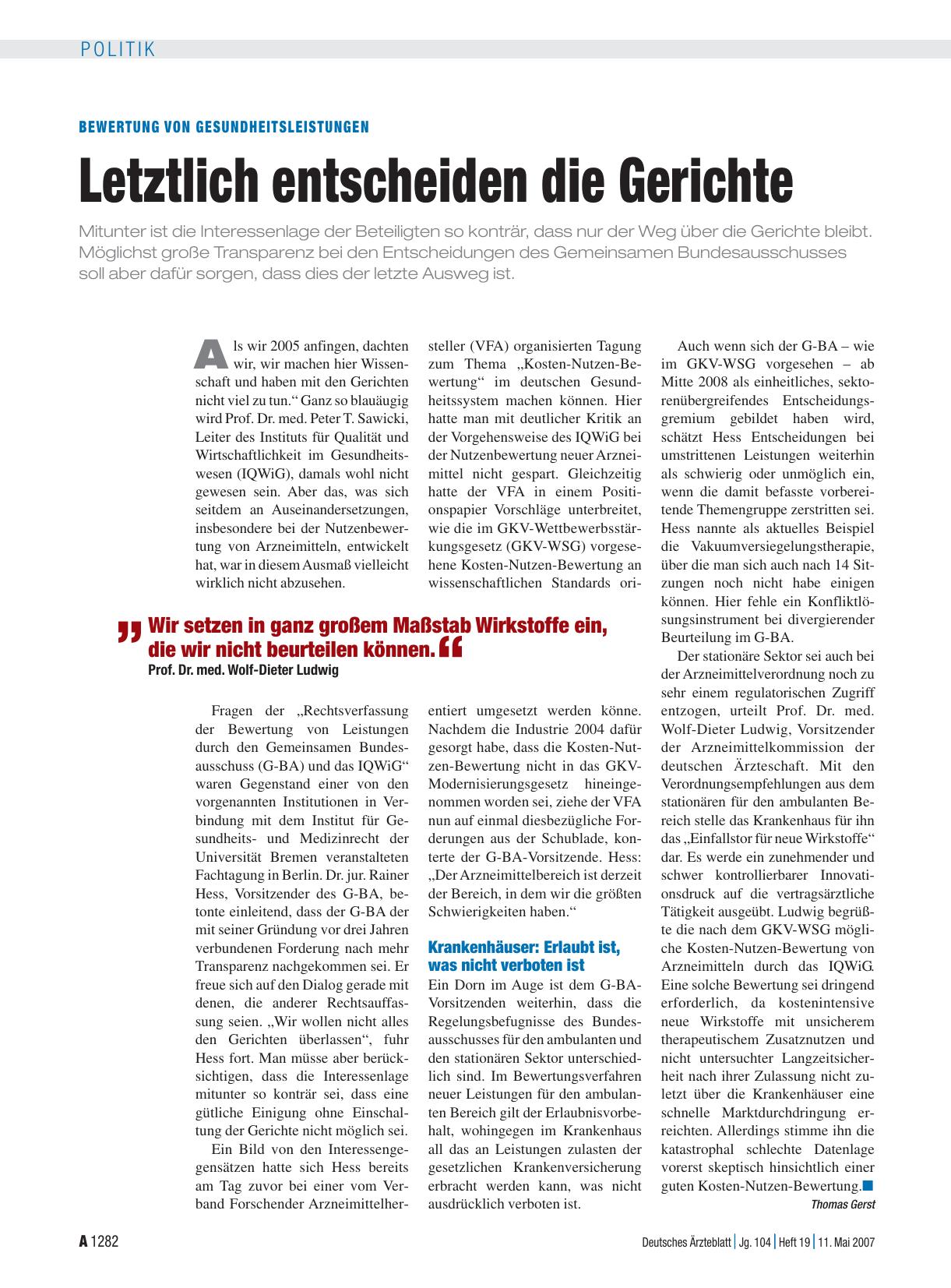 Vorschauseite 1: Bewertung von Gesundheitsleistungen: Letztlich entscheiden die Gerichte
