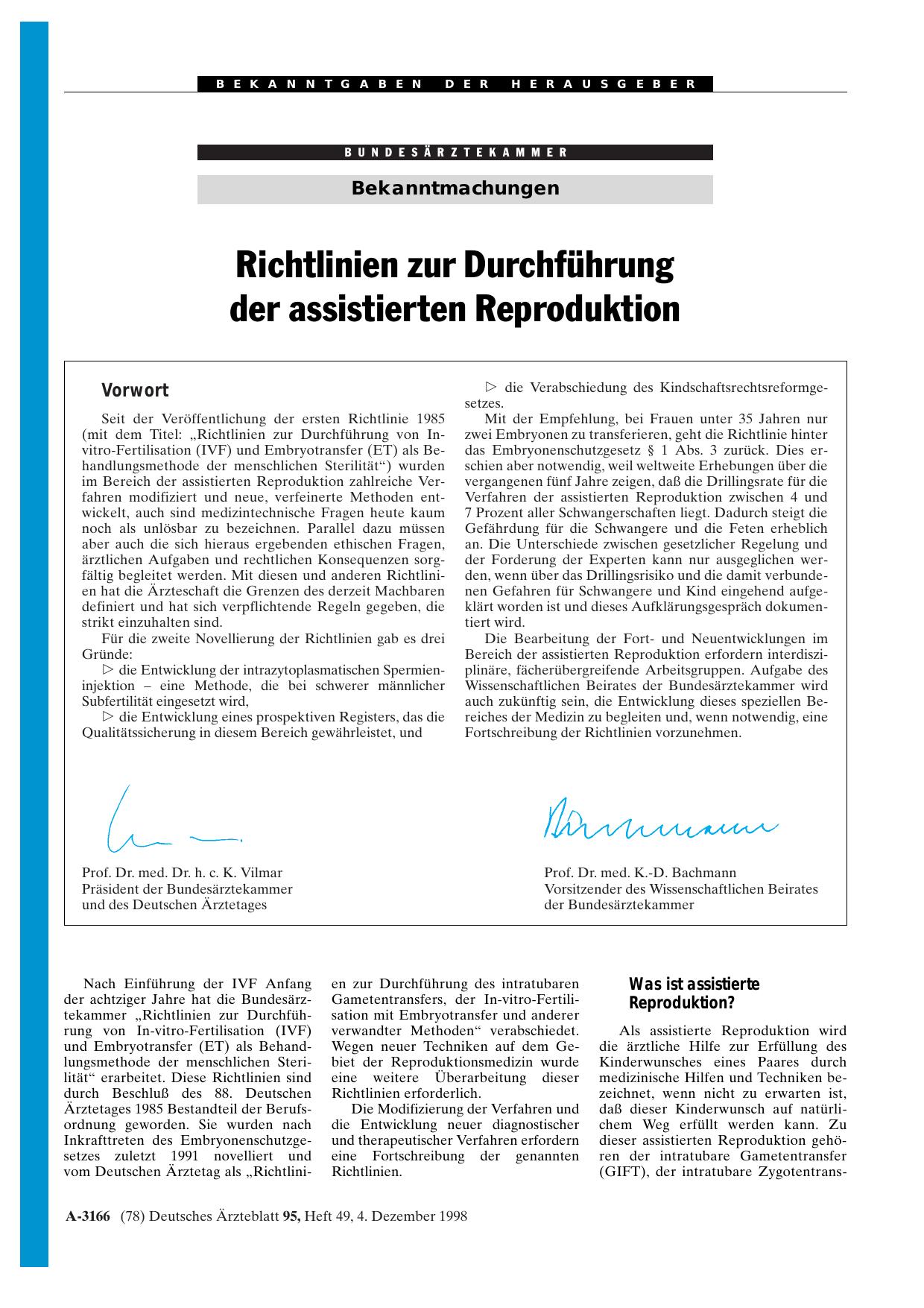 Vorschauseite 1: Richtlinien zur Durchführung der assistierten Reproduktion