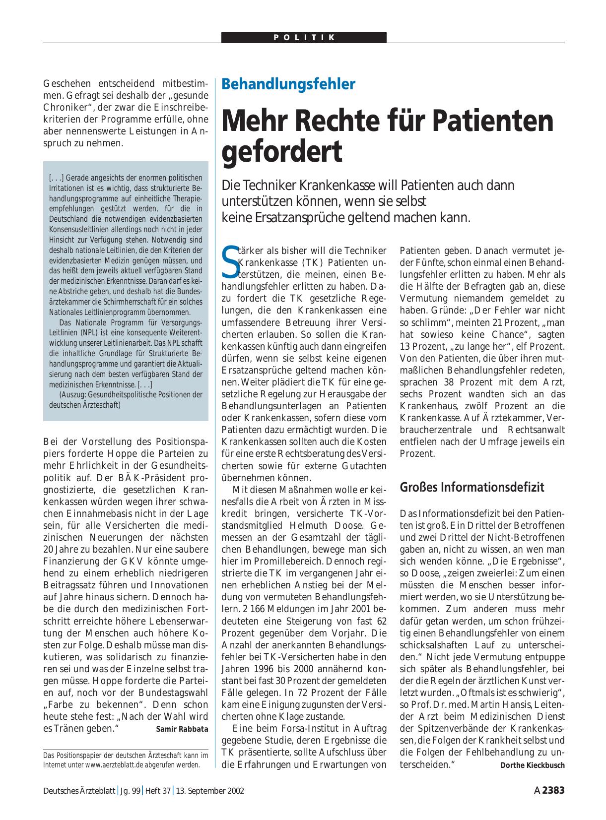 Vorschauseite 1: Behandlungsfehler: Mehr Rechte für Patienten gefordert