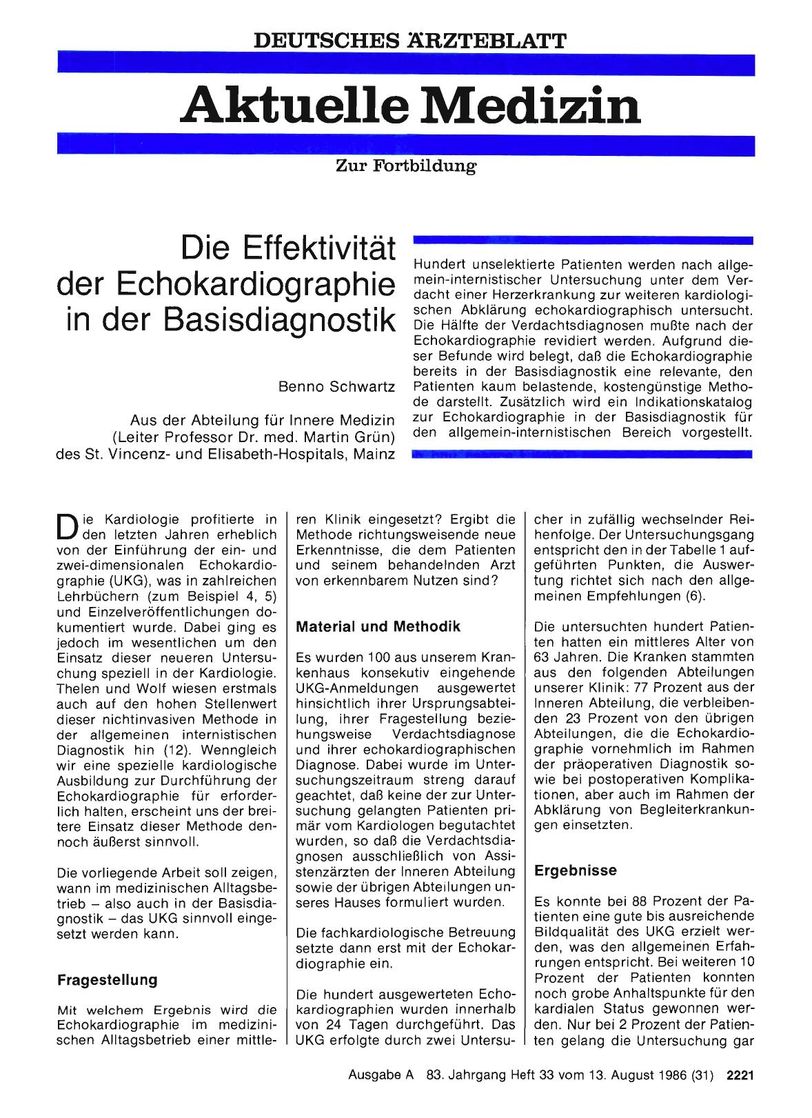 Vorschauseite 1: Die Effektivität der Echokardiographie in der Basisdiagnostik