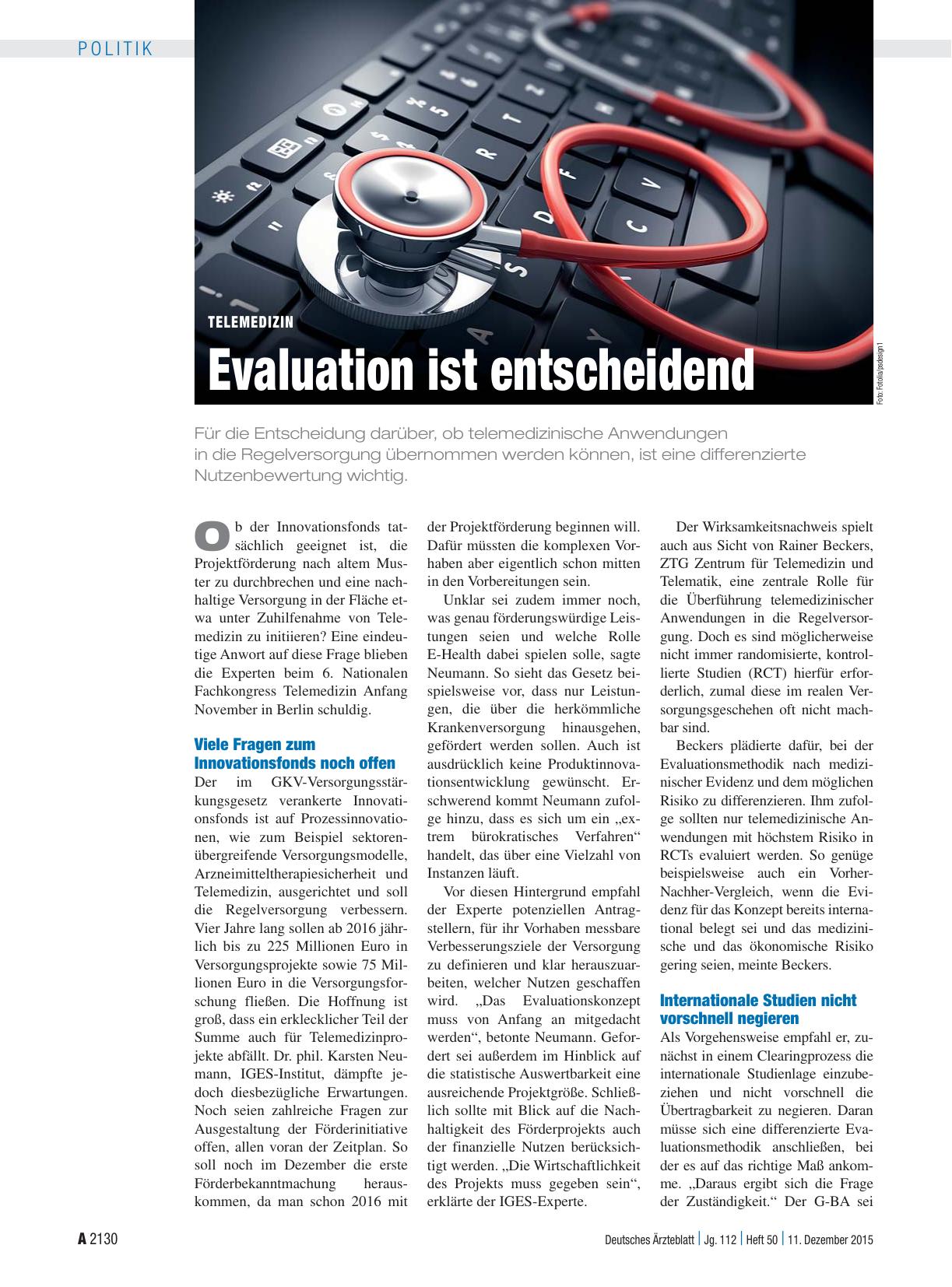 Vorschauseite 1: Telemedizin: Evaluation ist entscheidend