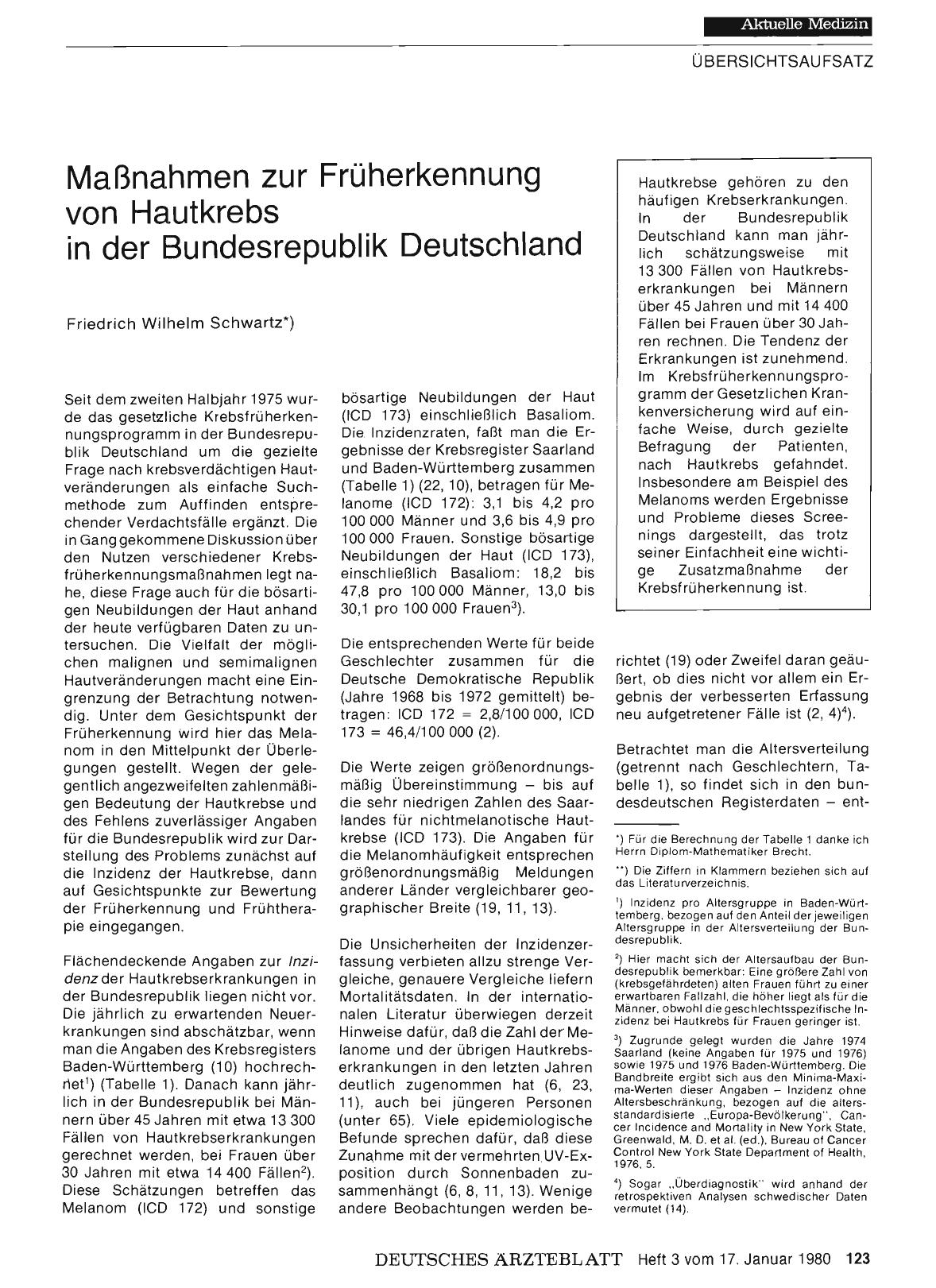 Vorschauseite 1: Maßnahmen zur Früherkennung von Hautkrebs in der Bundesrepublik Deutschland