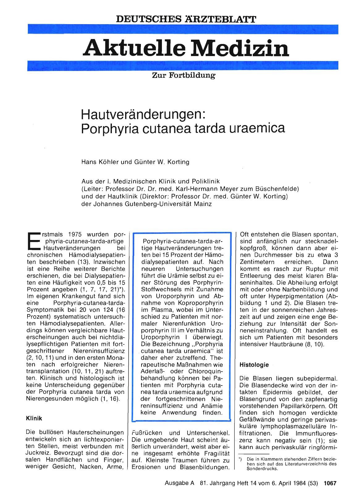 Vorschauseite 1: Hautveränderungen: Porphyria cutanea tarda uraemica