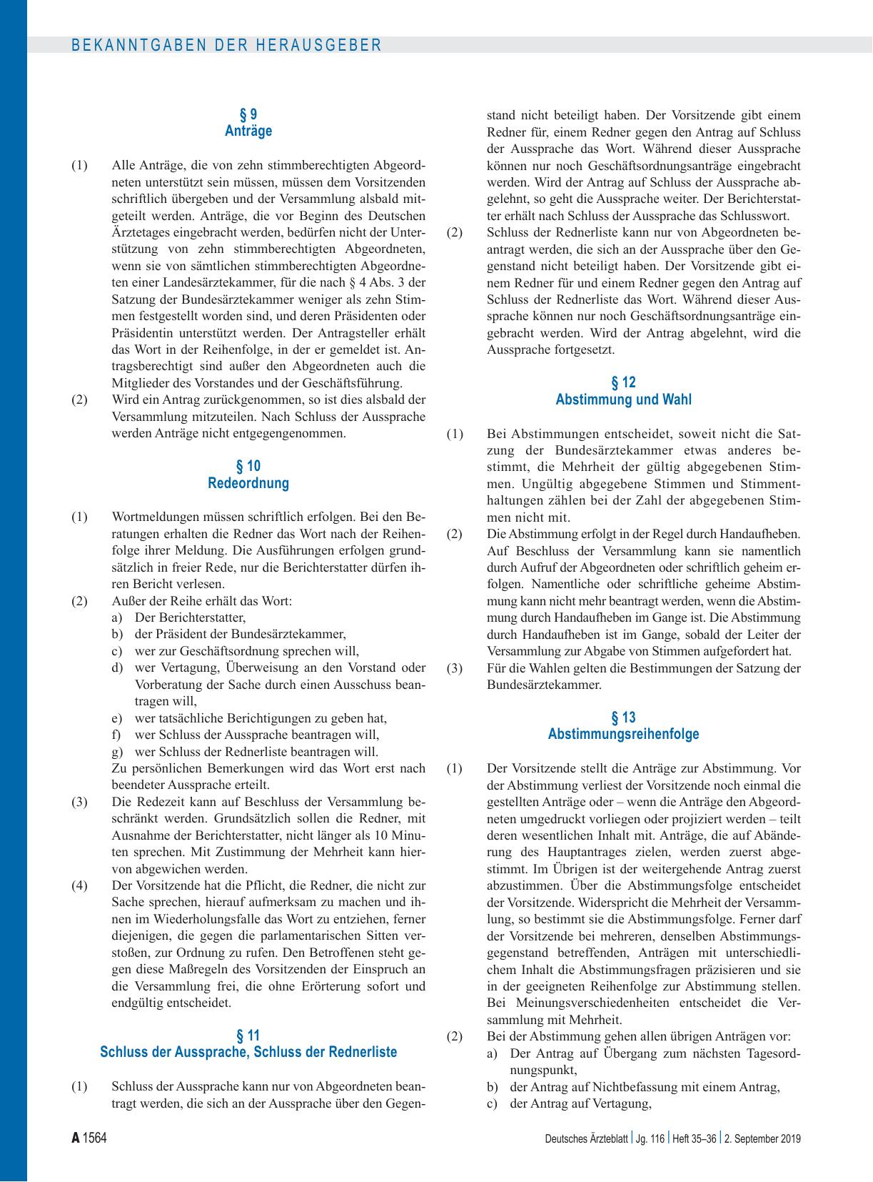 Vorschauseite 2: Geschäftsordnung der Deutschen Ärztetage (in der vom 122. Deutschen Ärztetag 2019 beschlossenen Fassung)
