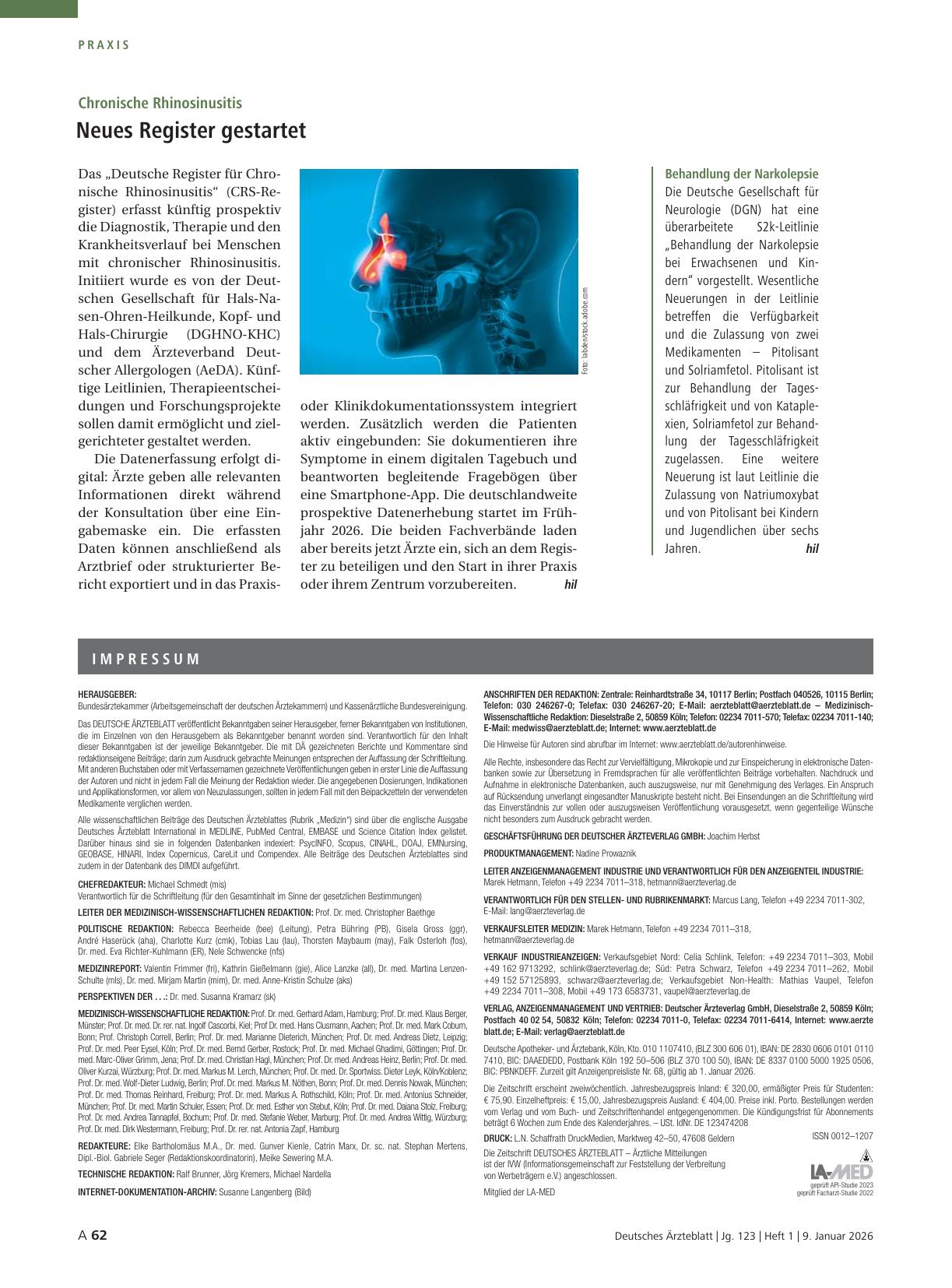 Vorschauseite 1: Chronische Rhinosinusitis: Neues Register gestartet