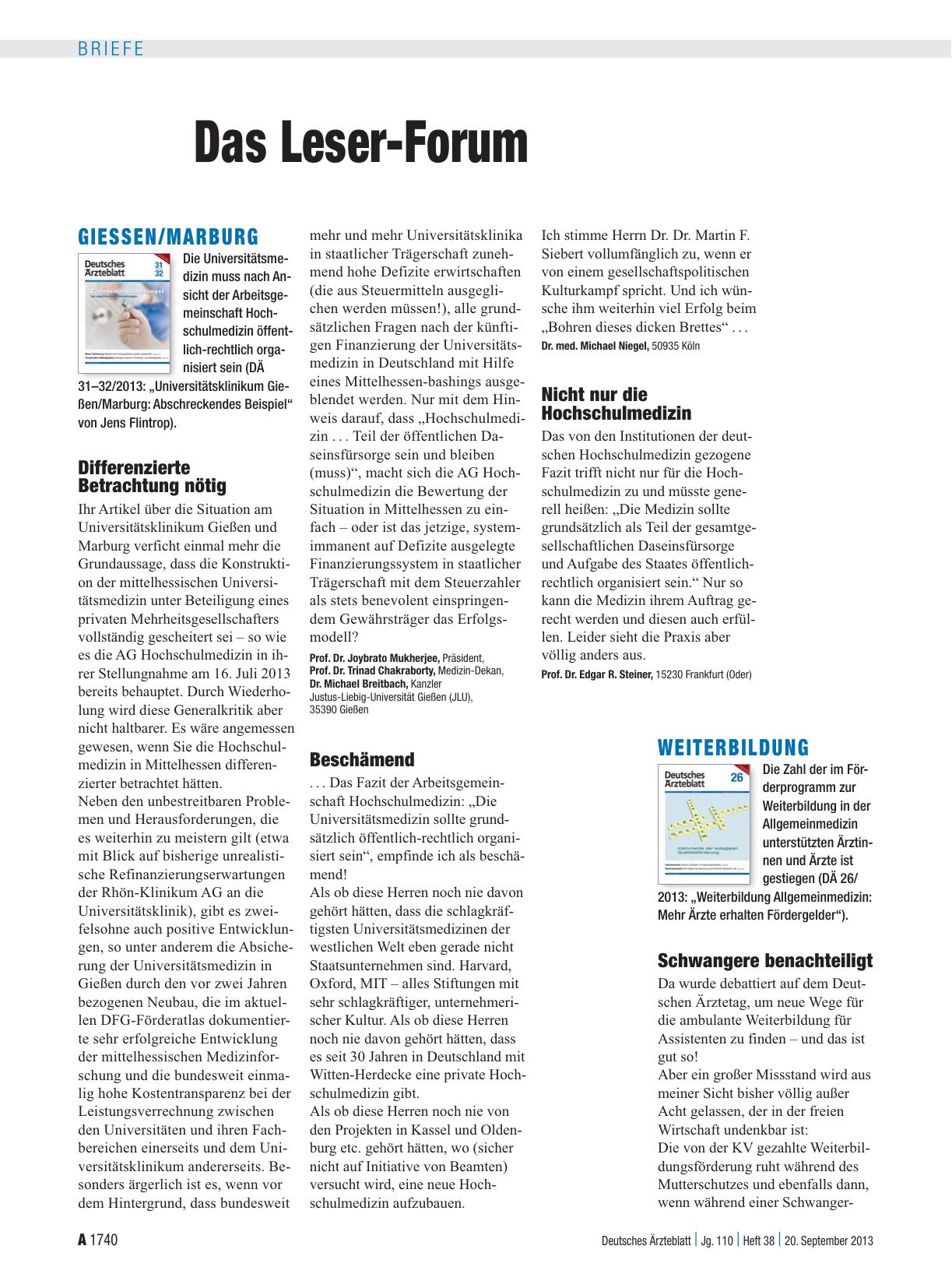 Vorschauseite 1: Giessen/Marburg: Differenzierte Betrachtung nötig
