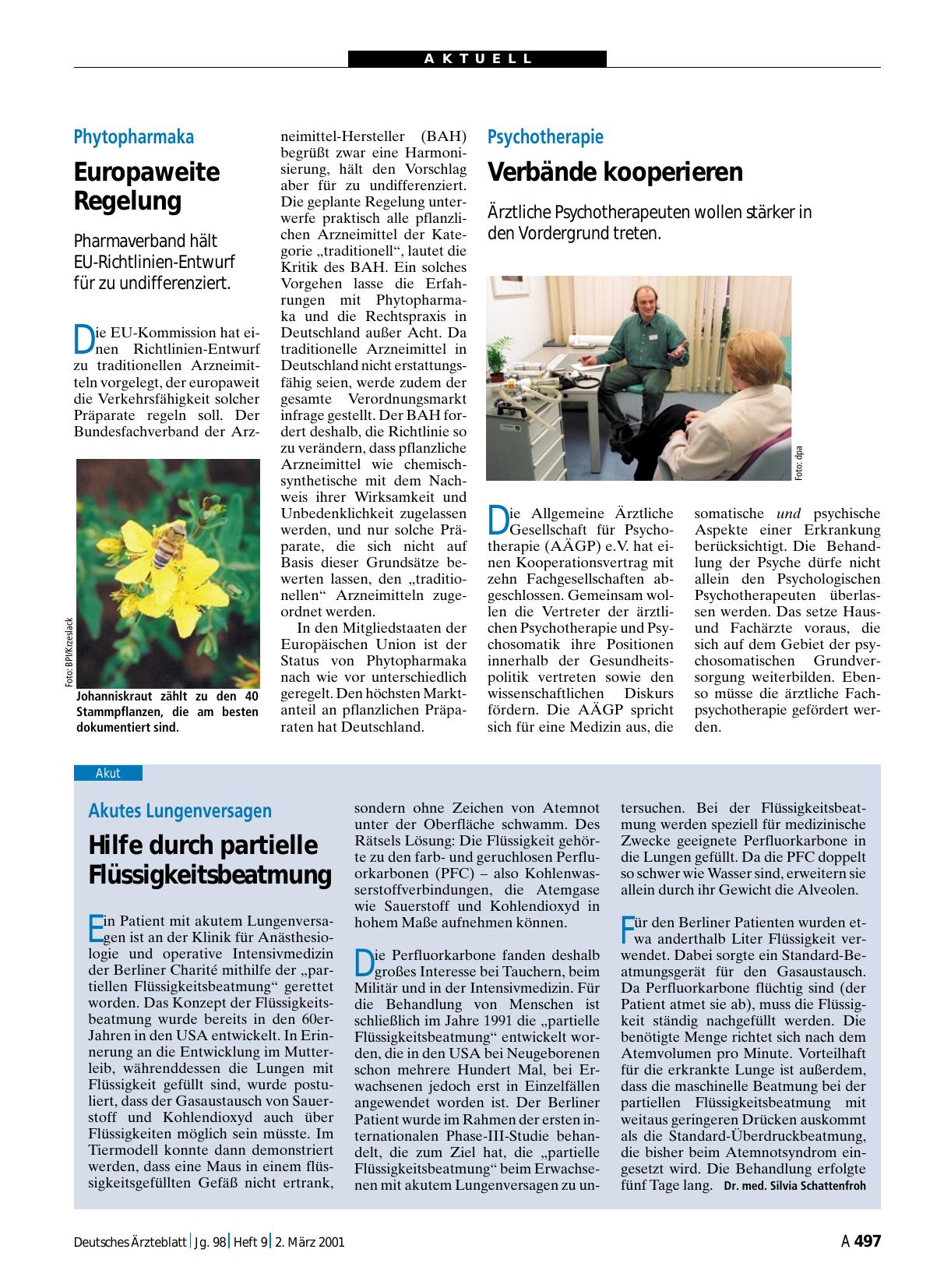 Vorschauseite 1: Akutes Lungenversagen: Hilfe durch partielle Flüssigkeitsbeatmung
