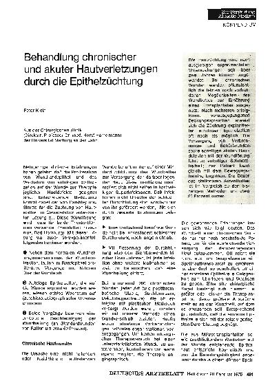 Vorschauseite 1: Behandlung chronischer und akuter Hautverletzungen durch die Epithelzüchtung