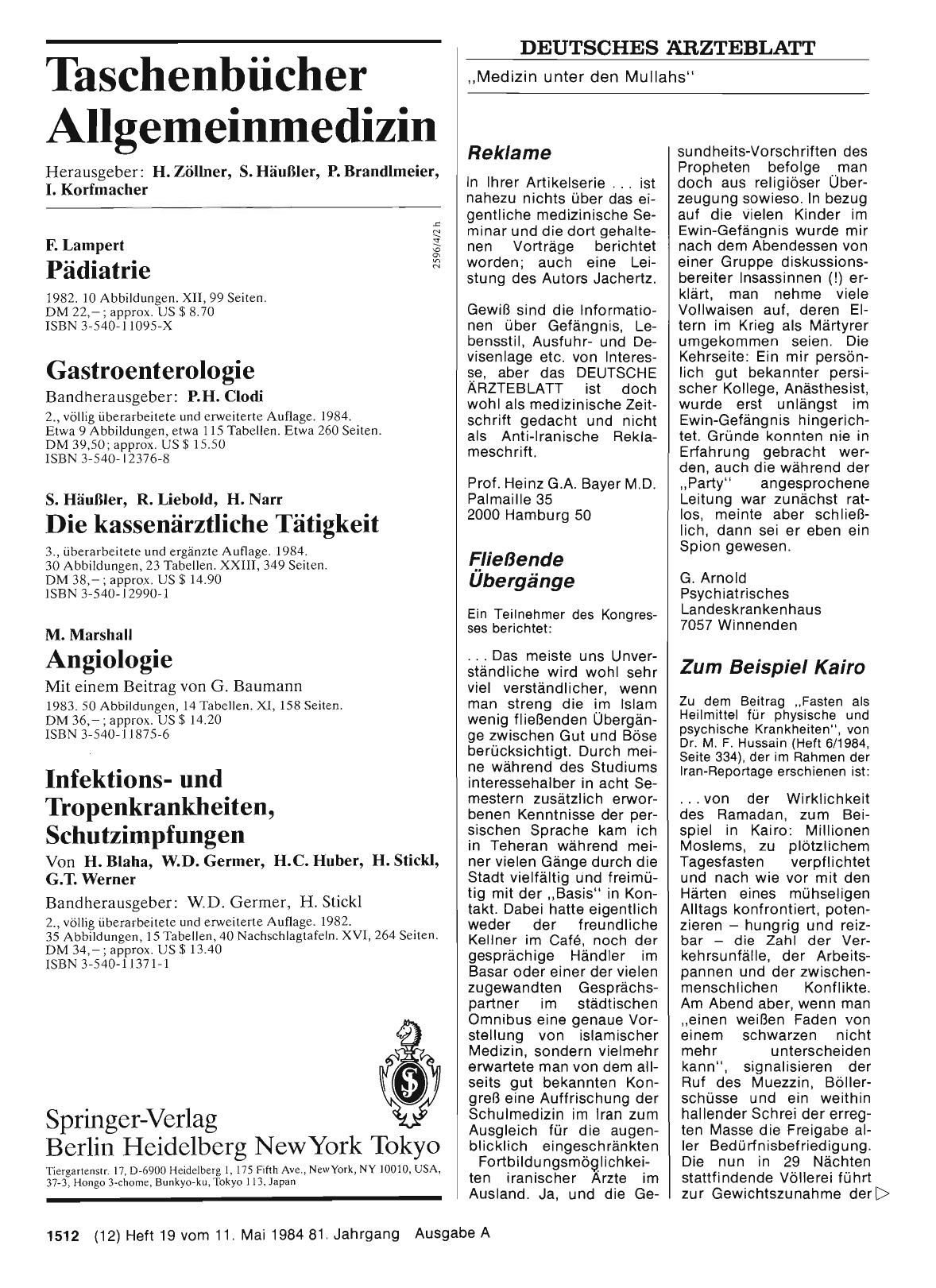 Vorschauseite 1: „Medizin unter den Mullahs“: Reklame