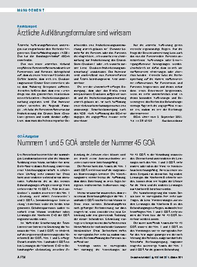 Vorschauseite 1: GOÄ-Ratgeber: Nummern 1 und 5 GOÄ anstelle der Nummer 45 GOÄ