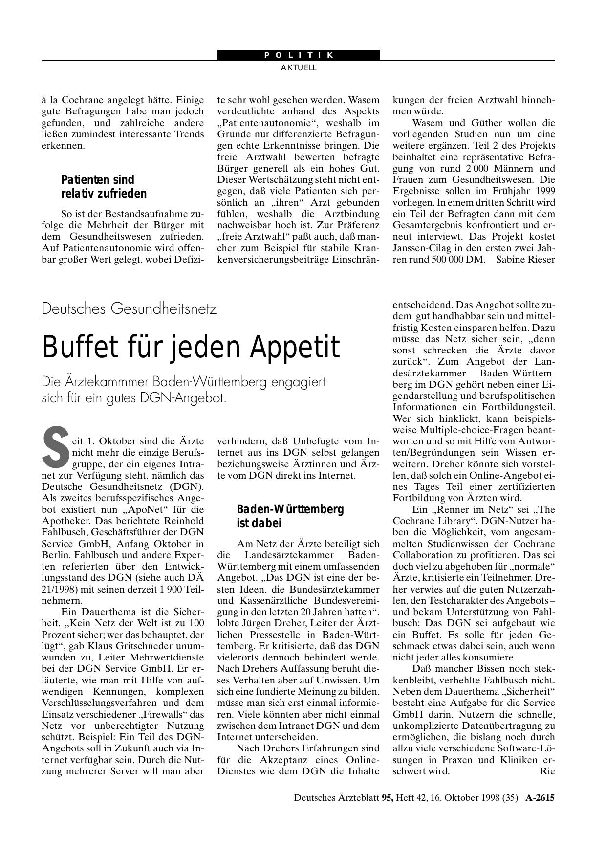 Vorschauseite 1: Deutsches Gesundheitsnetz: Buffet für jeden Appetit