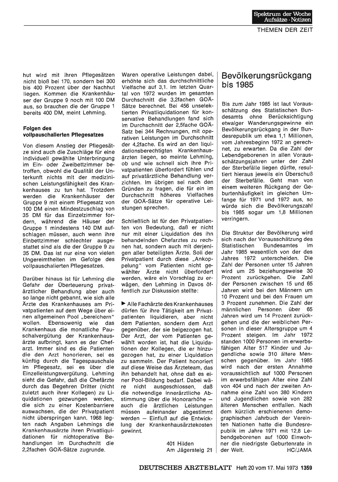 Vorschauseite 1: Bevölkerungsrückgang bis 1985