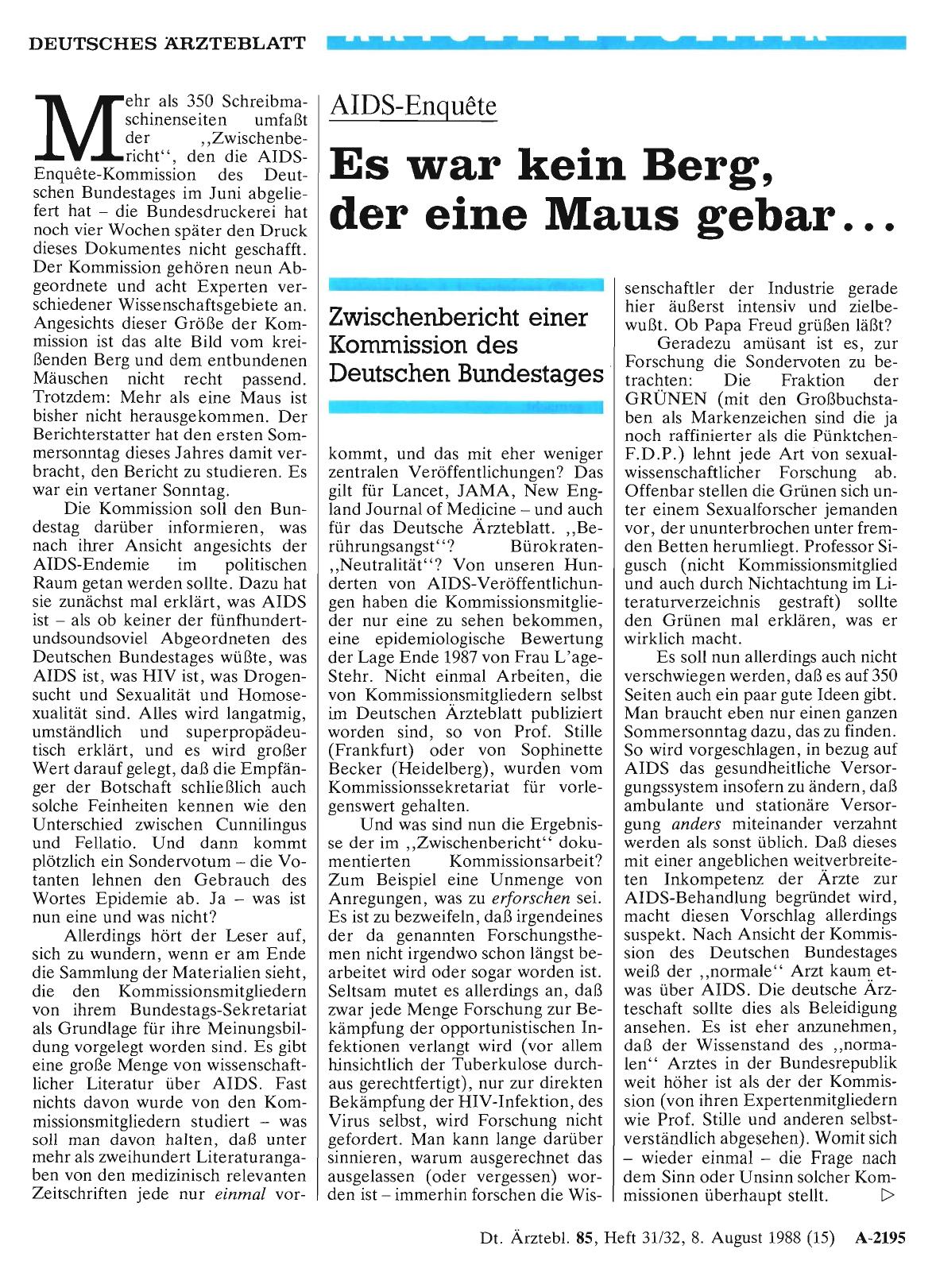Vorschauseite 1: AIDS-Enquête: Es war kein Berg, der eine Maus gebar. ..
