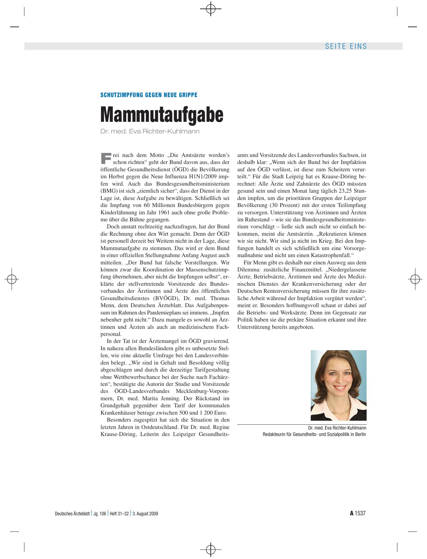 Vorschauseite 1: Schutzimpfung gegen neue Grippe: Mammutaufgabe