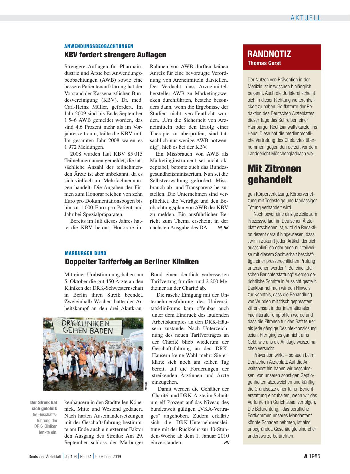 Vorschauseite 1: Marburger Bund: Doppelter Tariferfolg an Berliner Kliniken
