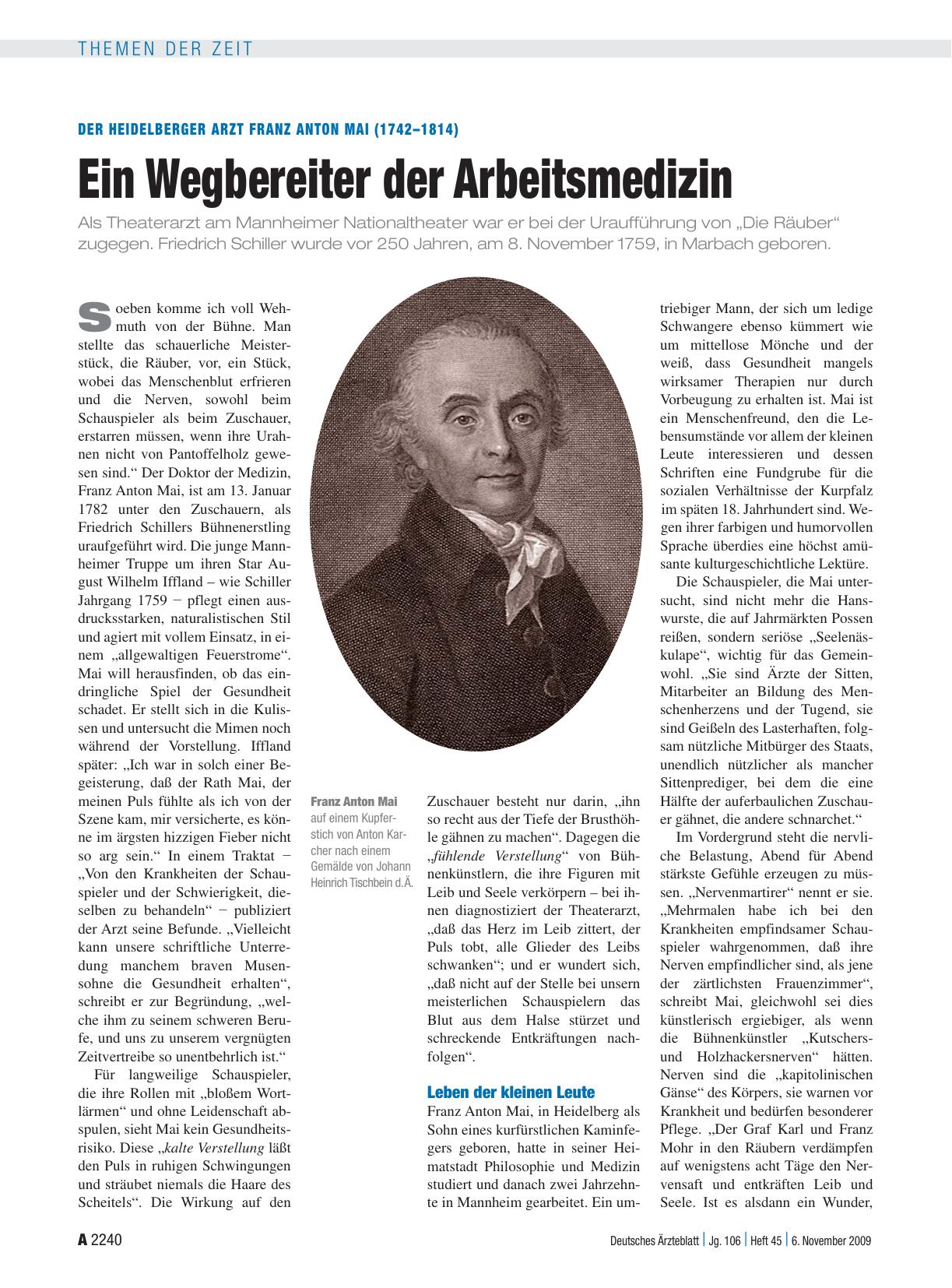 Vorschauseite 1: Der Heidelberger Arzt Franz Anton Mai (1742 – 1814): Ein Wegbereiter der Arbeitsmedizin