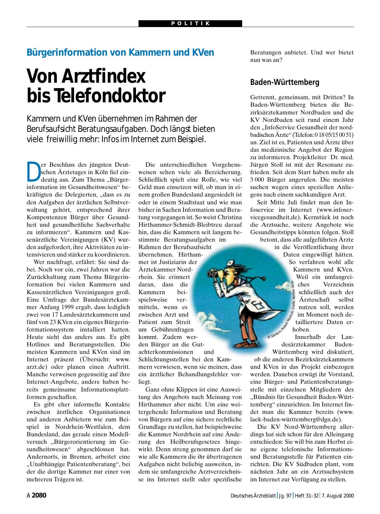 Vorschauseite 1: Bürgerinformation von Kammern und KVen: Von Arztfindex bis Telefondoktor