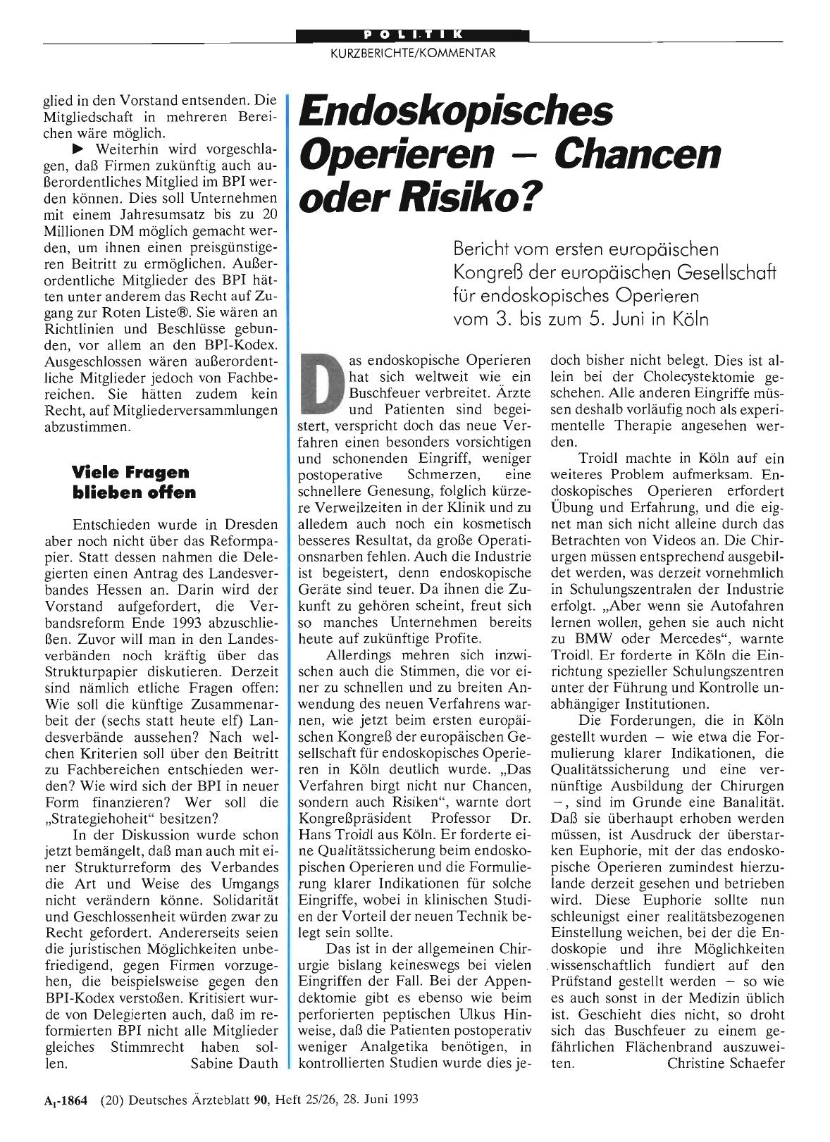 Vorschauseite 1: Endoskopisches Operieren – Chancen oder Risiko?