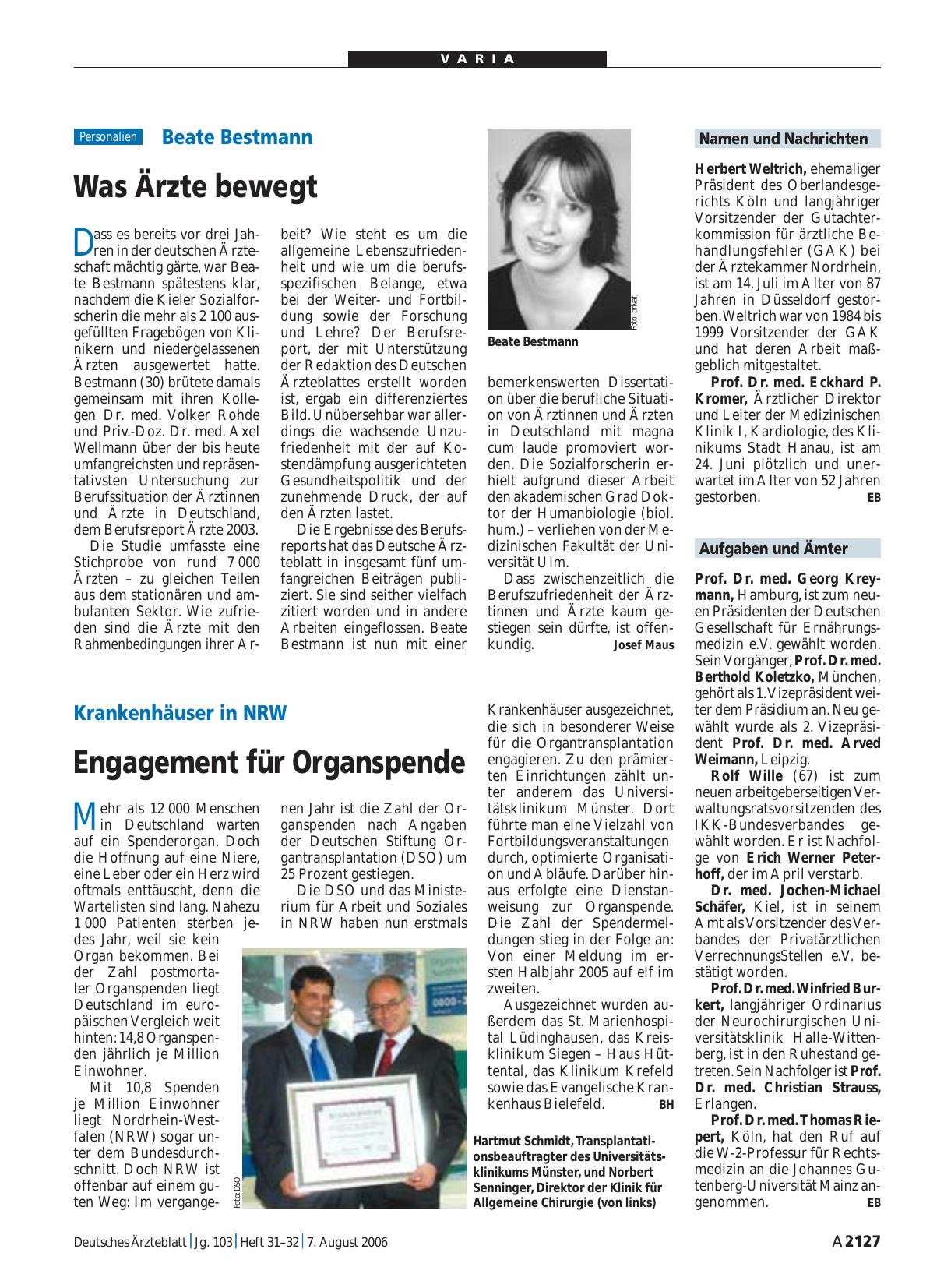 Vorschauseite 1: Beate Bestmann: Was Ärzte bewegt