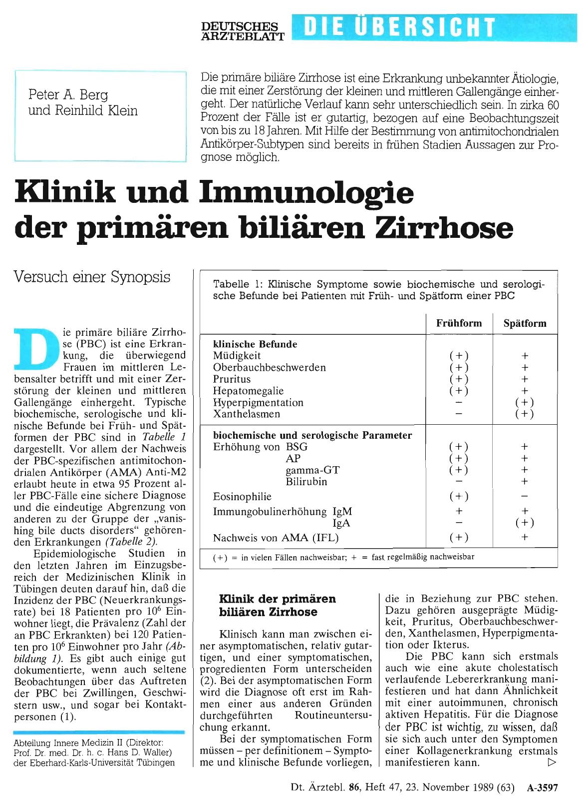 Vorschauseite 1: Klinik und Immunologie der primären biliären Zirrhose: Versuch einer Synopsis