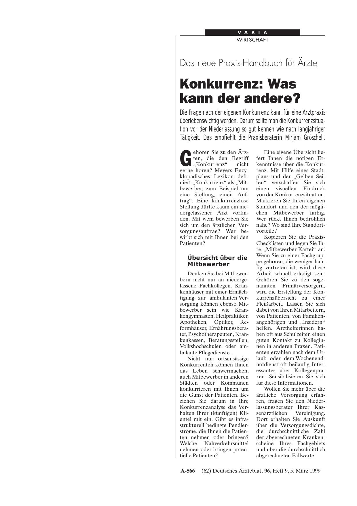 Vorschauseite 1: Das neue Praxis-Handbuch für Ärzte Konkurrenz: Was kann der andere?