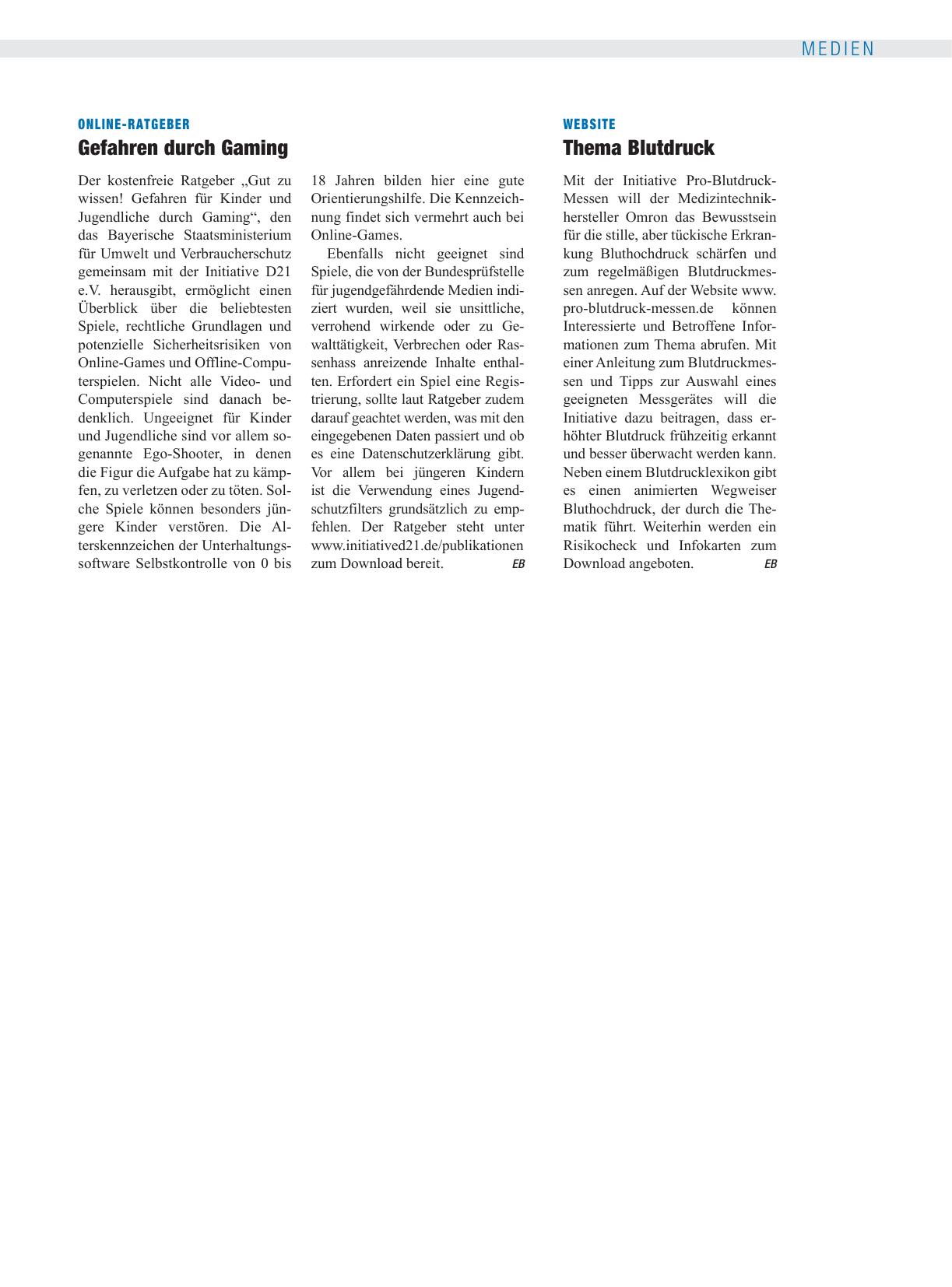 Vorschauseite 1: Website: Thema Blutdruck