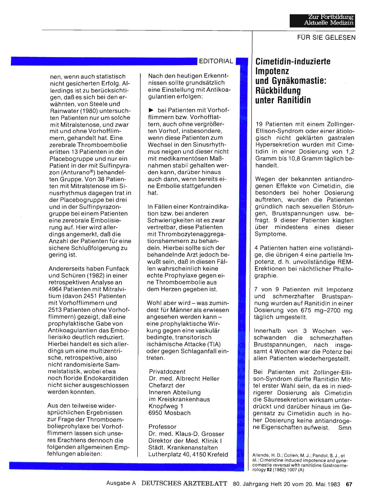 Vorschauseite 1: Cimetidin-induzierte Impotenz und Gynäkomastie: Rückbildung unter Ranitidin