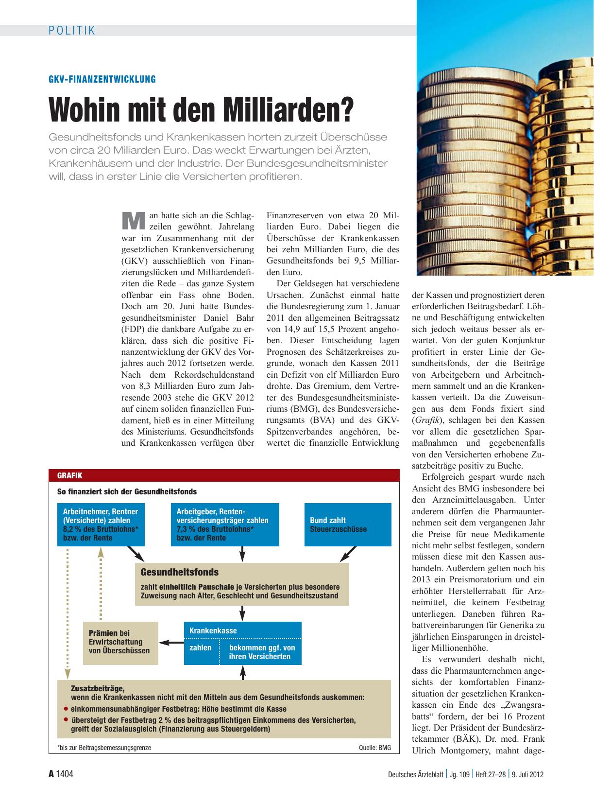 Vorschauseite 1: GKV-Finanzentwicklung: Wohin mit den Milliarden?