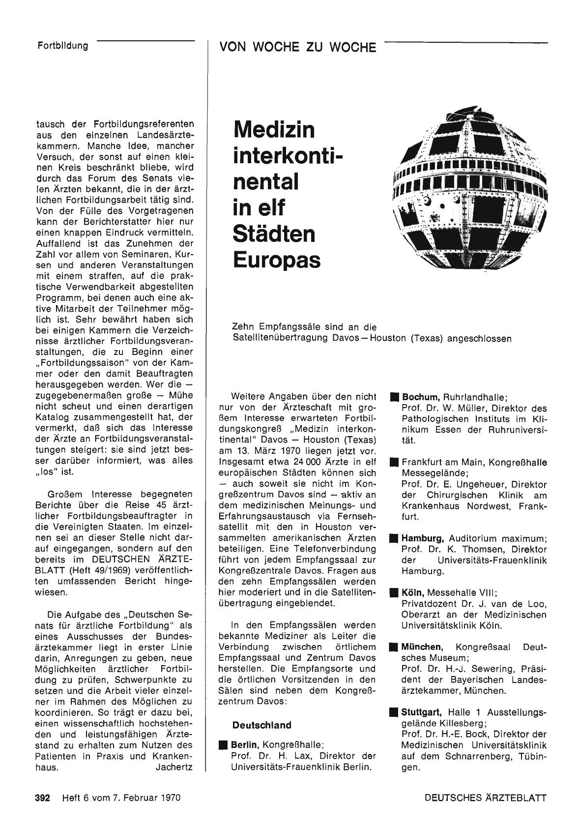 Vorschauseite 1: Medizin interkontinental in elf Städten Europas