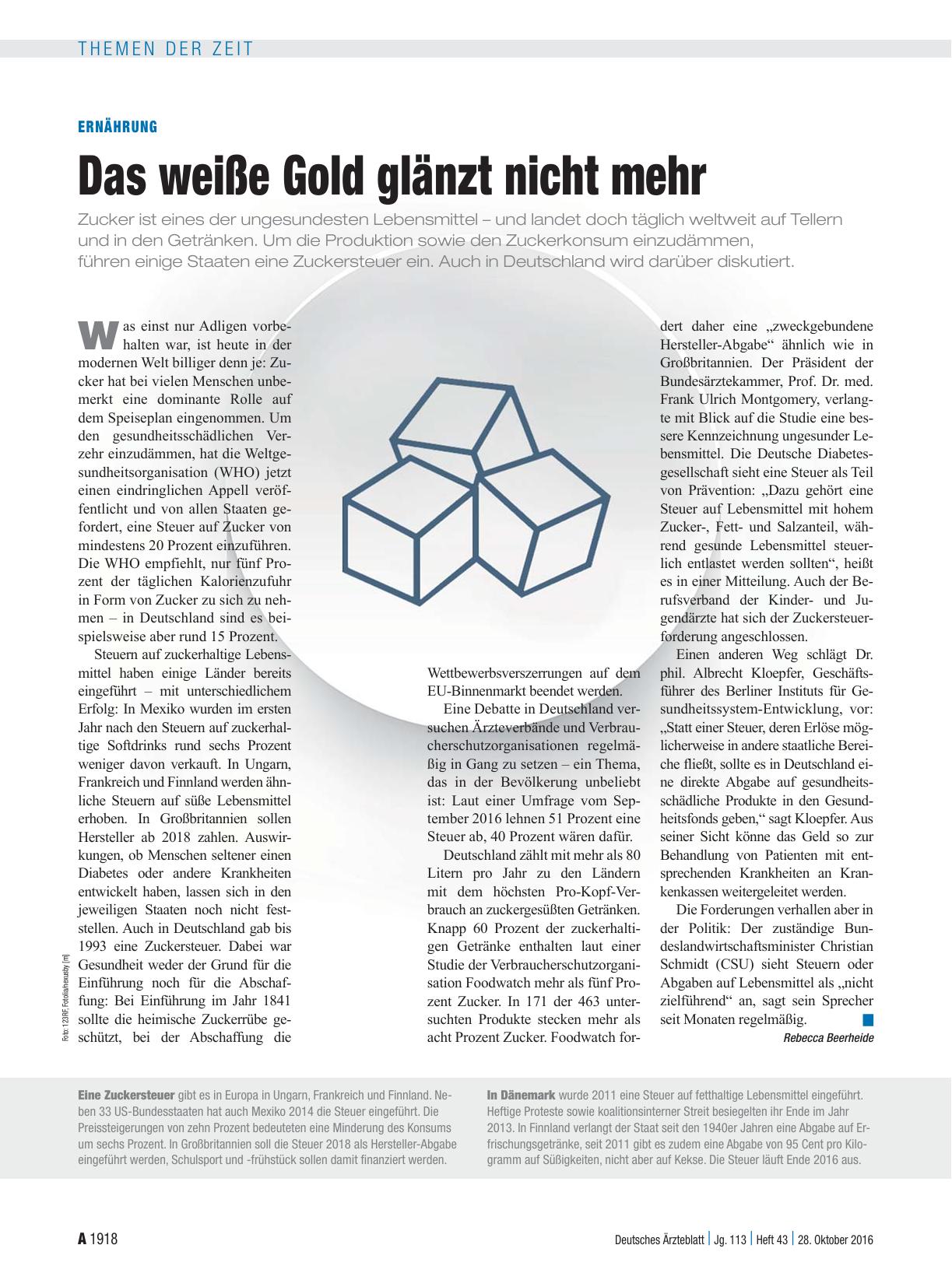Vorschauseite 1: Ernährung: Das weiße Gold glänzt nicht mehr