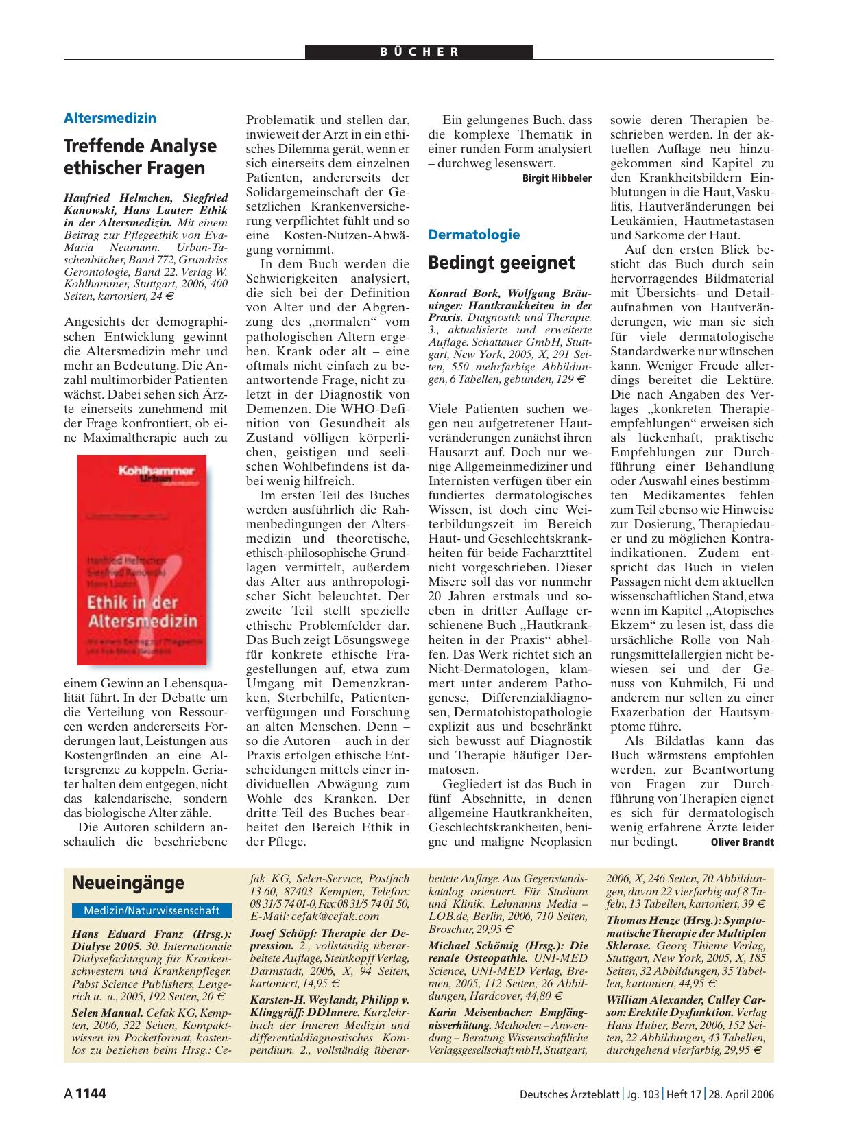 Vorschauseite 1: Ethik in der Altersmedizin