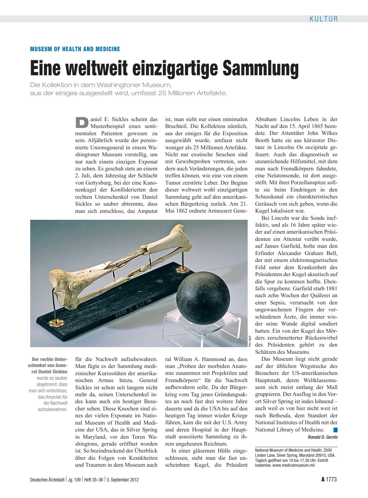 Vorschauseite 1: Museum of Health and Medicine: Eine weltweit einzigartige Sammlung
