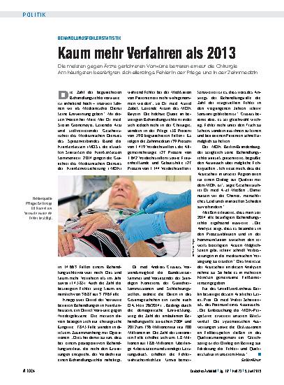 Vorschauseite 1: Behandlungsfehlerstatistik: Kaum mehr Verfahren als 2013