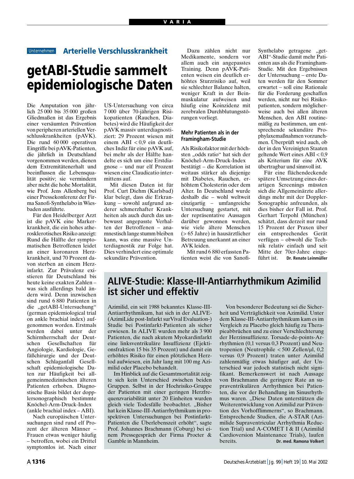 Vorschauseite 1: ALIVE-Studie: Klasse-III-Antiarrhythmikum Azimilid ist sicher und effektiv