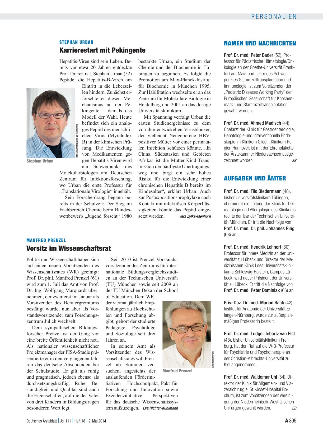 Vorschauseite 1: Manfred Prenzel: Vorsitz im Wissenschaftsrat