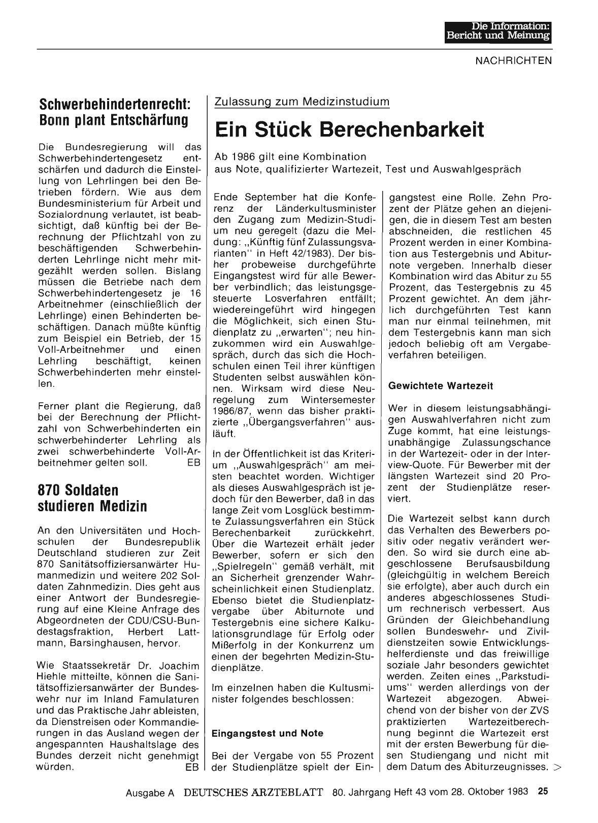 Vorschauseite 1: 870 Soldaten studieren Medizin
