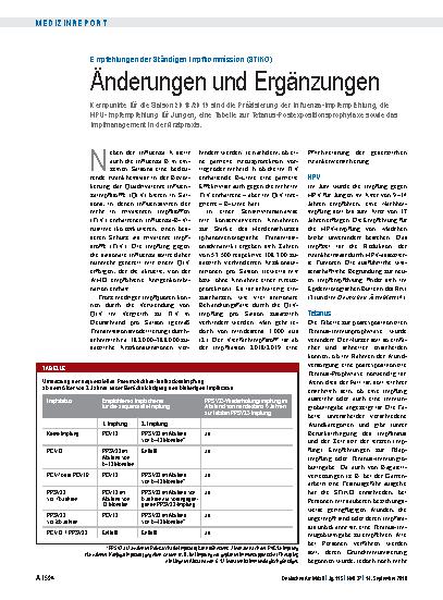Vorschauseite 1: Empfehlungen der Ständigen Impfkommission (STIKO): Änderungen und Ergänzungen