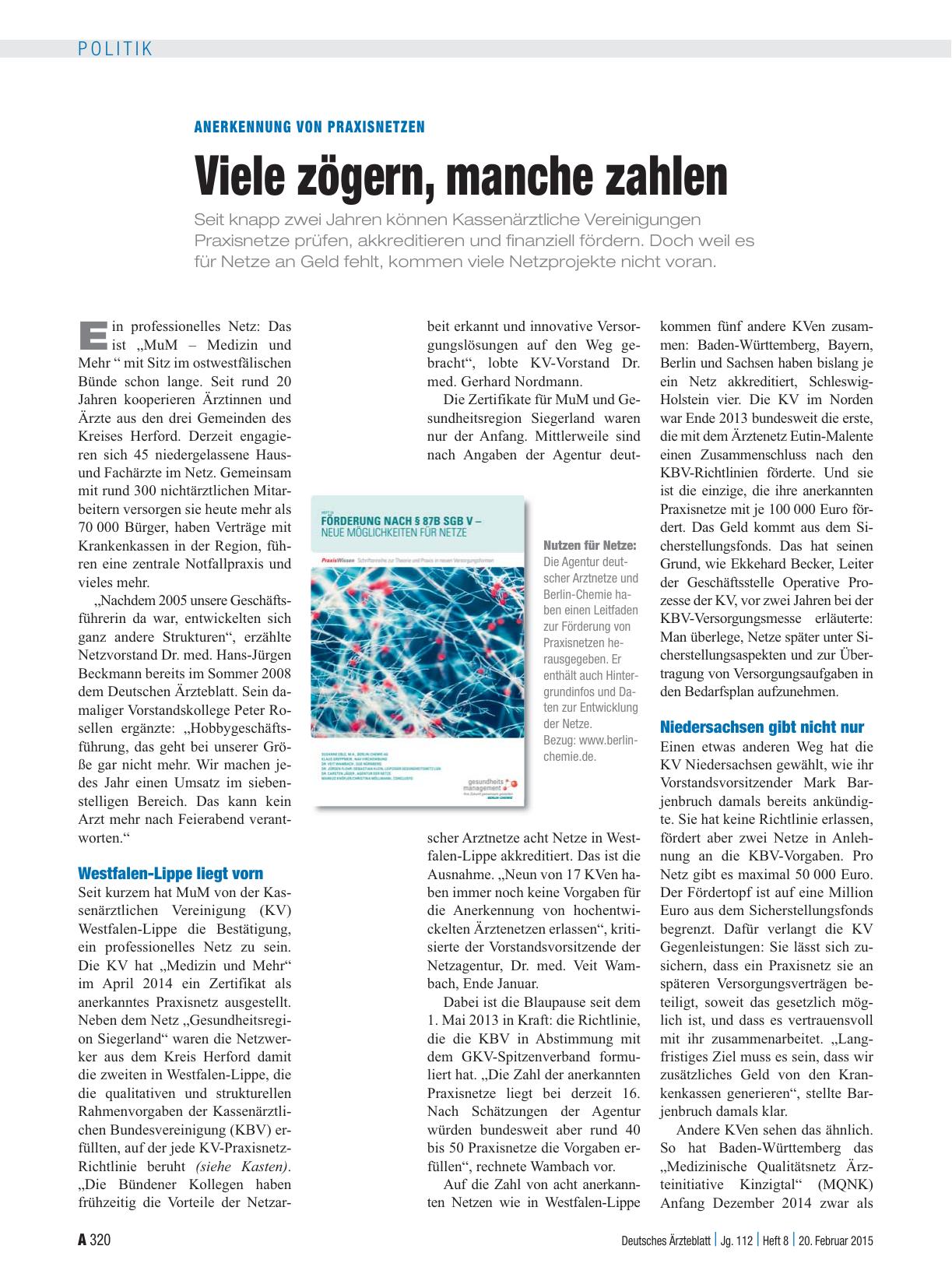 Vorschauseite 1: Anerkennung von Praxisnetzen: Viele zögern, manche zahlen