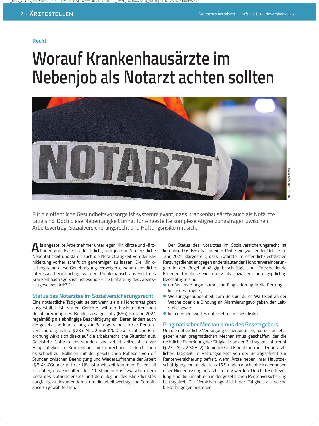 Vorschauseite 1: Recht: Worauf Krankenhausärzte im Nebenjob als Notarzt achten sollten