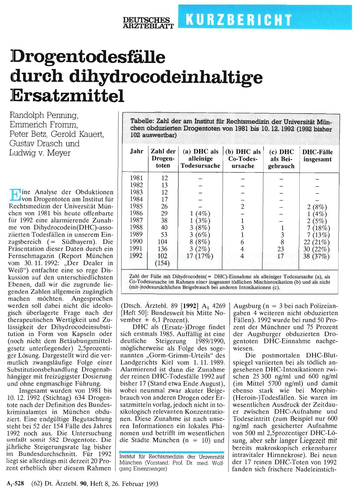 Vorschauseite 1: Drogentodesfälle durch dihydrocodeinhaltige Ersatzmittel